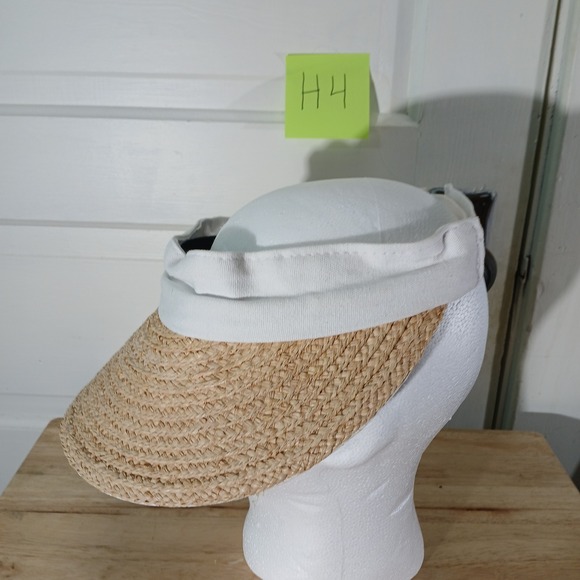 Sun N‎ Sand Headwear Straw Visor UPF 50+ Tan Beige White Beach Vacation - Picture 4 of 6